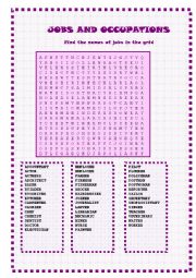 English Worksheet: Jobs and occpations :wordsearch