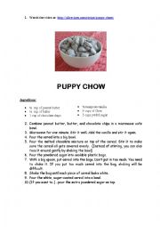 English Worksheet: Puppy Chow - Classroom Cooking (with Fill-in-the-Blank)
