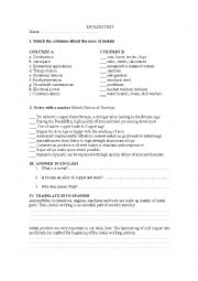 English Worksheet: Uses of Metals and Timeline of Metals