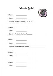English Worksheet: Movie Quiz and Word search