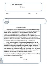 English Worksheet: END OF TERM TEST FOR 8 form pupils 