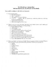 English Worksheet: My lifestyle/  personal information