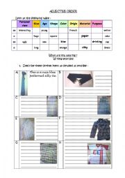 English Worksheet: What are you wearing ? Adjective order and clothes description
