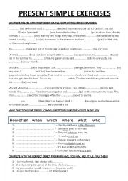 English Worksheet: COMPLETE WITH THE PRESENT SIMPLE WITH ALL TYPES OF VERBS AND  ASK QUESTIONS USING THE QUESTION WORDS GIVEN. YOLANDA