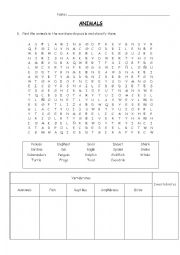 Animals Wordsearch