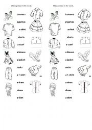 English Worksheet: match words to the pictures- clothes