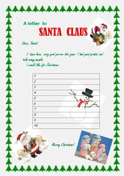 English Worksheet: A letter to Santa Claus