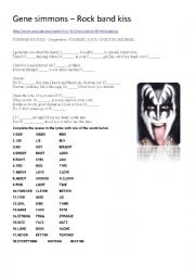 English Worksheet: Gene Simmons and Kiss the Rock Band