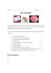 English Worksheet: Lifes Little Pleasures