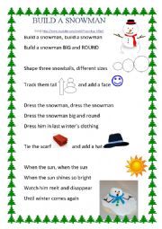 English Worksheet: build a snowman song and activity