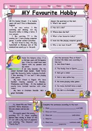 English Worksheet: MY FAVOURITE HOBBY - Reading Comprehension