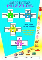 English Worksheet: Word endings puzzle