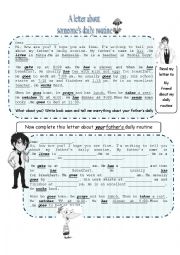 English Worksheet: writing about fathers daily routine