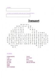 English Worksheet: Word search TRANSPORT