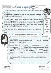 English Worksheet: A letter to a pen-pal