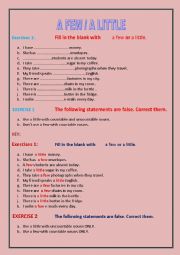 English Worksheet: a few / a little