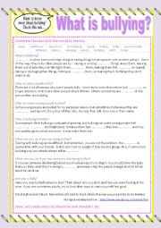 English Worksheet: What is bullying (CLOZE)