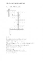 English Worksheet: TV and Films Crossword