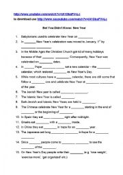 English Worksheet: New Year�s Bet You didn�t Know worksheet