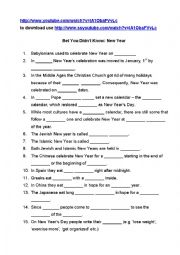 New Years Bet You didnt Know worksheet