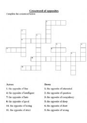 English Worksheet: crossword ofopposites
