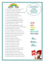 English Worksheet: Asking questions in the present simple and simple past