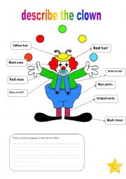 English Worksheet: describe the clown
