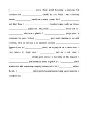 English Worksheet: Exercises for all forms of future and present + past simple and continuous