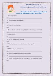 English Worksheet: reported speech