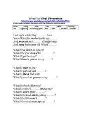 English Worksheet: SHEL SILVERSTEIN POEM WHATIF BLANK FILLING AND ANSWERS