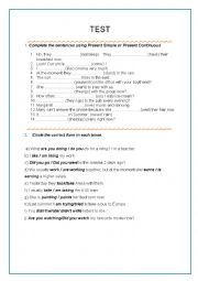 English Worksheet: Present Simple/Present Continuous/Past Simple test