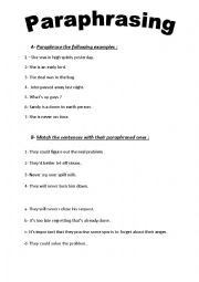 English Worksheet: paraphrasing