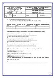 English Worksheet: end of term test n.3 / 2nd form