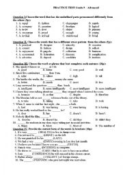 English Worksheet: Practice test grade 9