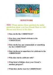 English Worksheet: christmas homework questons
