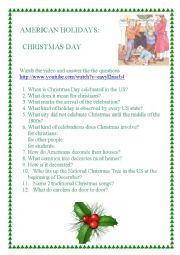 English Worksheet: American Holidays: Christmas Day - Video session