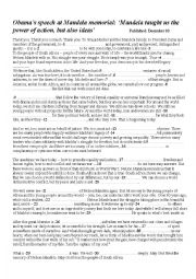 English Worksheet: Obama speech at mandella memorial