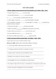 English Worksheet: Past Time Clauses Worksheet