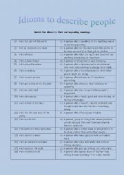 English Worksheet: Idioms to describe people