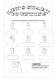 English Worksheet: Numbers 1 to 10