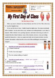 English Worksheet: My First Day of Class