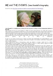 English Worksheet: Me and the Chimps: Jane Goodalls biography
