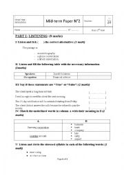 English Worksheet: Mid - term test 2 for 2nd form pupils 2014