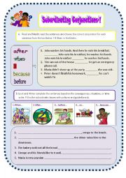 English Worksheet: Subordinate conjunctions-because, so, when, after, before 