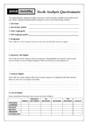 English Worksheet: Needs analysis questionnaire