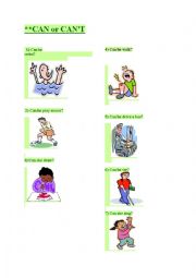 English Worksheet: can-cant