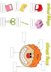 English Worksheet: parts of a face / school things