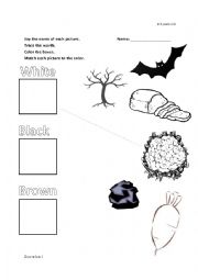 English Worksheet: White, Brown, & Black kinder matching