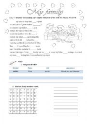 English Worksheet: My family