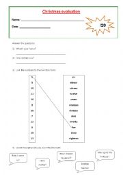 English Worksheet: Christmas test 3rd grade - first part